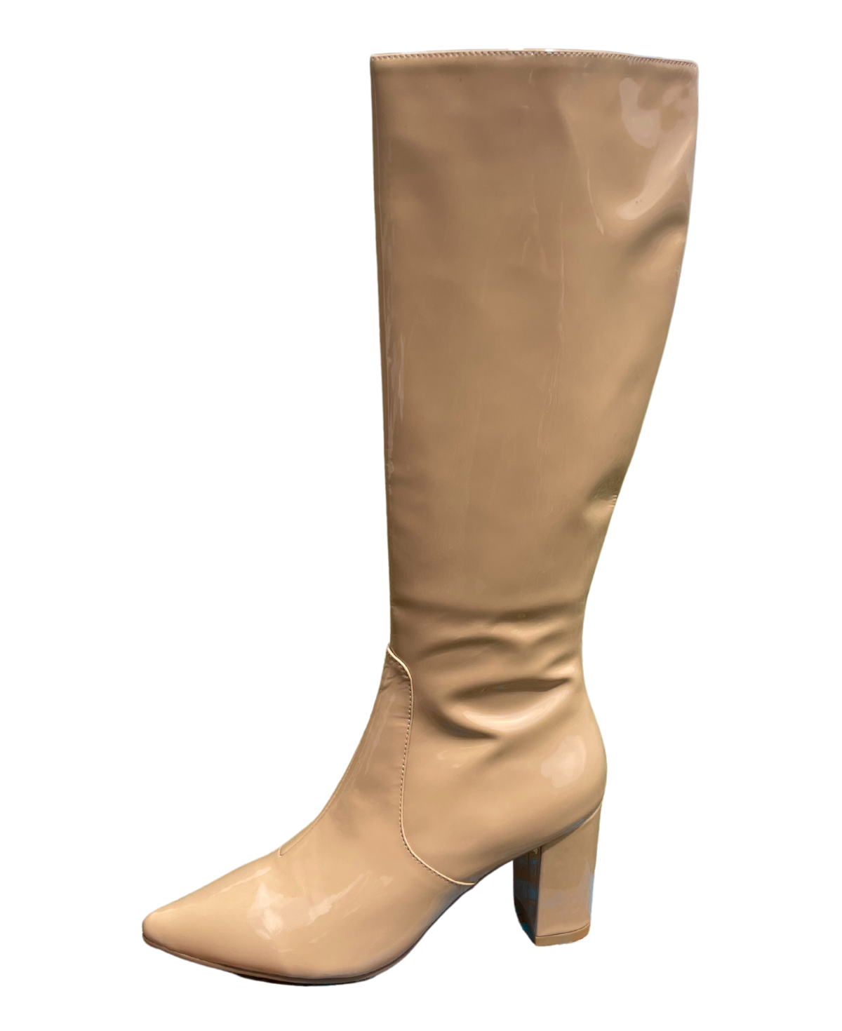 Naim Dark Nude Stretch Patent Knee High Boots