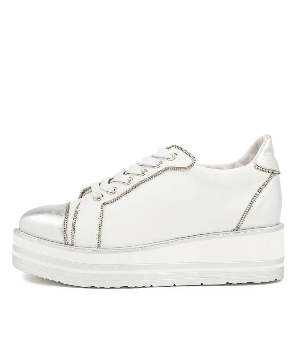 Sausy To Silver White Leather Sneakers