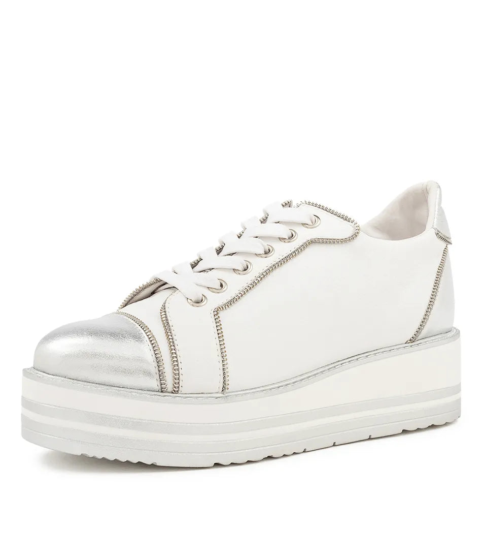 Sausy To Silver White Leather Sneakers