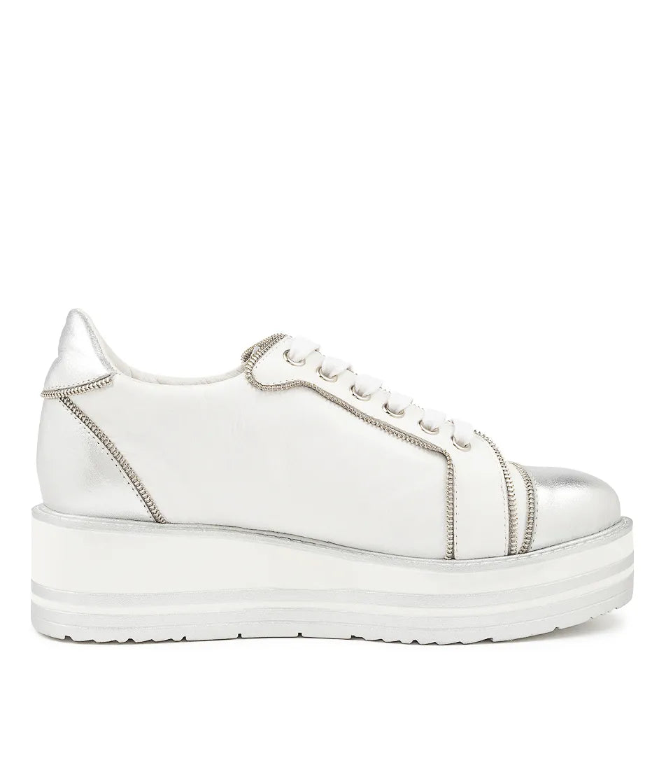 Sausy To Silver White Leather Sneakers