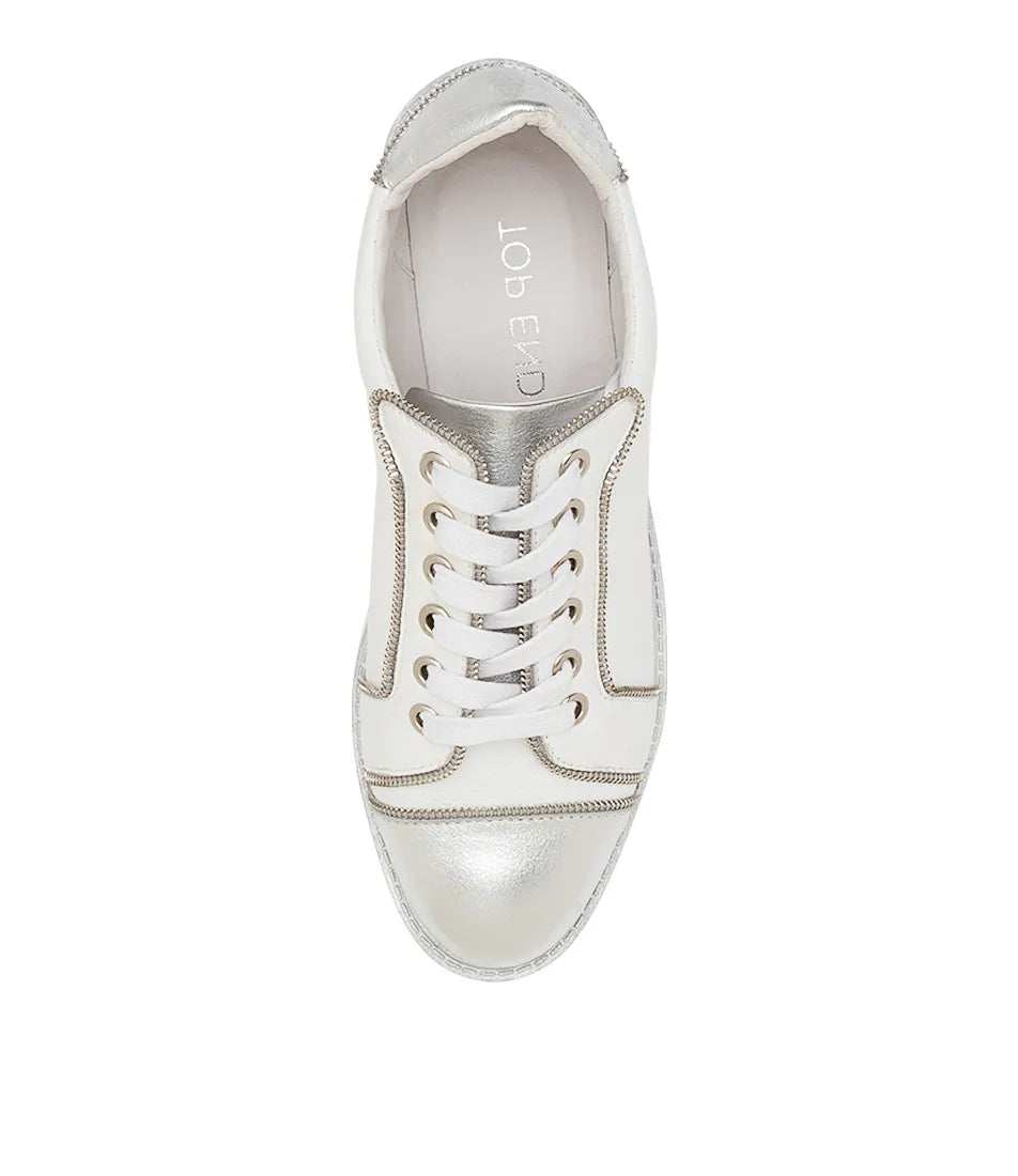 Sausy To Silver White Leather Sneakers